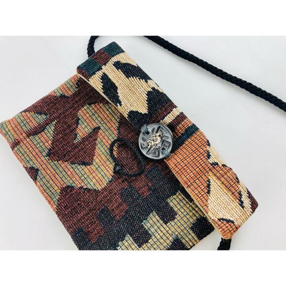 Tapestry Fabric CROSSBODY Southwest BOHO Bag Purse Kokopelli Metal Butt Corduroy - Picture 3 of 10